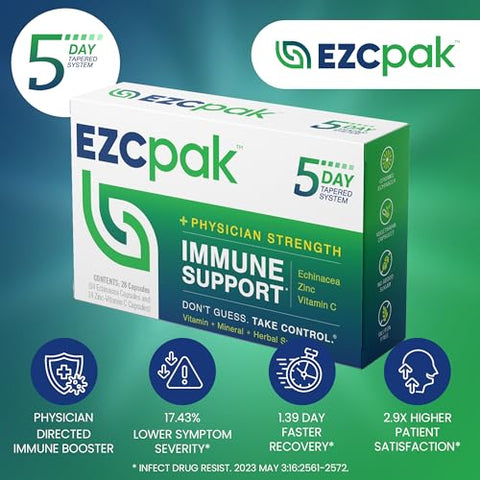 Reforço Imunológico em 5 Dias – Suplemento de Suporte Imunológico com Vitamina C, Echinacea e Zinco – Boosters Imunológicos para Adultos - EZC Pak