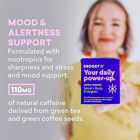 Super Energy Powder Drink Mix – Suplemento de Eletrólitos Não-OGM Carregado com Vitaminas (Açaí Romã), 5g (20 Sachês) - EBOOST