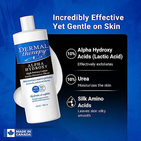 Loção Dermal Therapy Alpha Hydroxy – Hidratante Esfoliante de Alta Potência AHA para Pele Seca e Escamosa – 10% Ácido Láctico