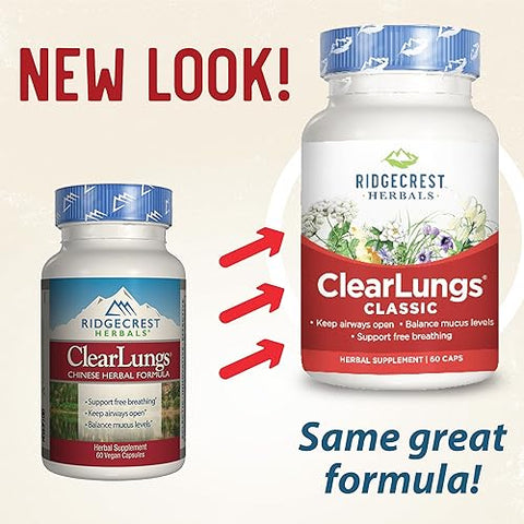 RidgeCrest Herbals - Ridgecrest Herbal Clearlungs Classic Red Label – 60 Cápsulas (3 Pacotes) | Melhorar a Respiração | Herbal Clearlungs Classic Red Label | 180 Cápsulas no Total