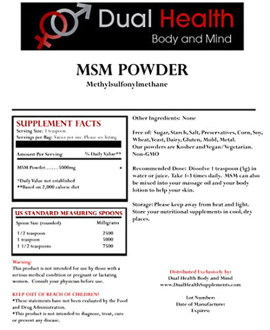 Dual Health Body & Mind - Pó de MSM Puro (Methylsulfonylmethane) 2270g – Bulk Supplements