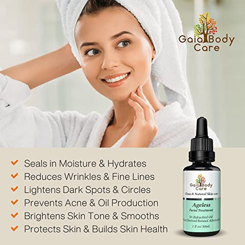 Óleo Orgânico de Bakuchiol Gaia Body Care 5%% – (30ml) – Anti-Envelhecimento, Antirrugas, Reduz Linhas Finas, Suaviza a Pele, Hidrata – Soro de Bakuchiol à Base de Plantas – Melhor Alternativa ao Retinol