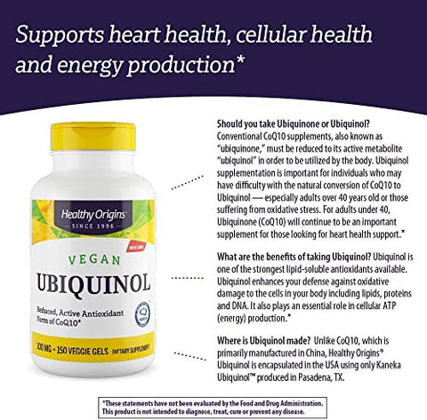 Ubiquinol Vegan Formula 100 mg – Kaneka Ubiquinol para Saúde Cardíaca – Fórmula Vegana - Healthy Origins