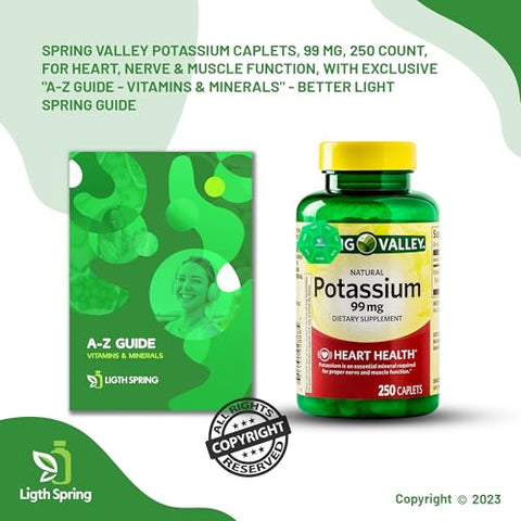 LightSpring - Potássio 99 mg, 250 Comprimidos – Pacote com Vitaminas Exclusivas