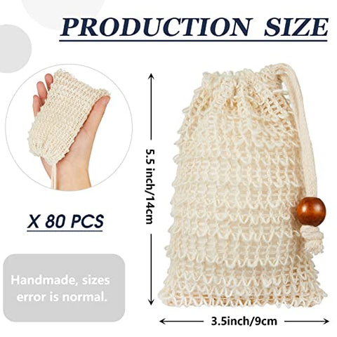 Bolsa de Sisal para Sabonete Cunhill – Pochete de Sabonete Esfoliante com Cordão e Conta de Madeira – Rede Esfoliante para Sabonete Líquido – Secagem e Espuma – Banho e Higiene