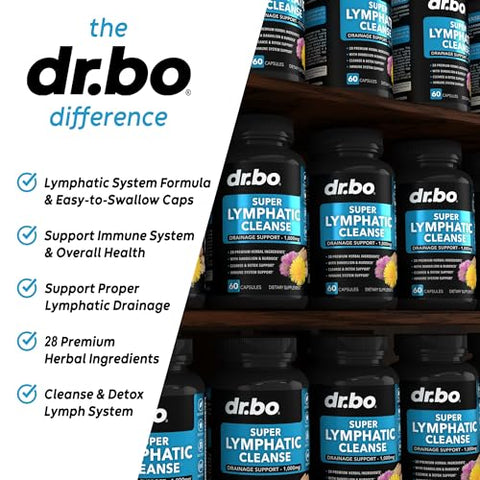 DR. BO - Suplementos para Drenagem Linfática – Produtos de Limpeza Herbal Total de Suporte Linfático com Equinácea, Gengibre, Dente-de-leão, Raiz Vermelha