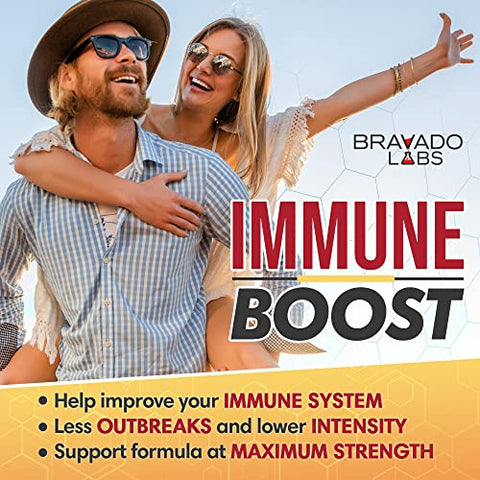 Bravado Labs - Suplemento Avançado de Suporte Imunológico com L-Lisina 975 mg – Máximo Suporte Imunológico – Comprimidos de Suporte a Surto de Super L-Lisina para Adultos – com Zinco, Vitamina C – 120 un