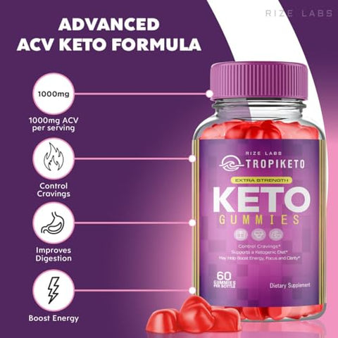 rize labs - TropiKeto ACV Gummies – Gomas de Cetona Extra Forte TropiKeto, para Perda de Peso Avançada, Gomas de Cetona Keto ACV, Suplemento TropiKeto, Avaliações das Gomas Tropi Keto (60 Gomas)