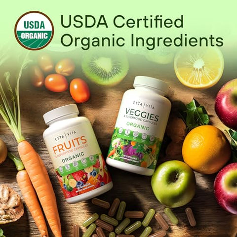 Etta Vita - Suplemento de Frutas e Vegetais Orgânicos (USDA Orgânico), Cápsulas Potentes de Frutas e Vegetais para Aumentar a Energia