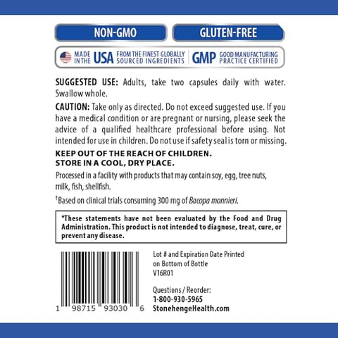 Suplemento Dinâmico para o Cérebro com Nova Fórmula e BacoMind para Aquisição e Retenção de Memória - Stonehenge Health