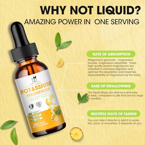 MABEFY - Suplemento Líquido de Potássio e Magnésio, Aspartato de Potássio 100mg com Complexo de Magnésio 1500mg, Cálcio, Vitamina D3, Zinco, Sem Açúcar