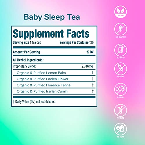 Chá para Bebê Secrets Of Tea – Chá Orgânico para o Sono do Bebê – Mistura Herbal Suave e Calmante para Infantes – 20 Sachês sem Cafeína para um Sono Natural e Tranquilo (1Pack)