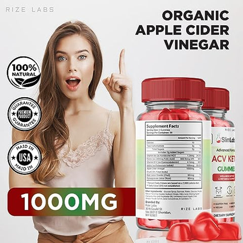 rize labs - Slim Labs Gummies ACV – Perda de Peso, Dieta Keto, Queima de Gordura – 5 Pacotes (300 Gummies)