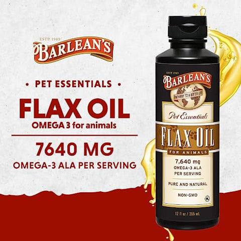 Barlean's - Barlean’s Óleo de Linhaça para Animais, Ômega 3 Líquido Essencial para Pele e Pelagem, Óleo para Cães e Gatos, Pets, 12 oz (355 ml)