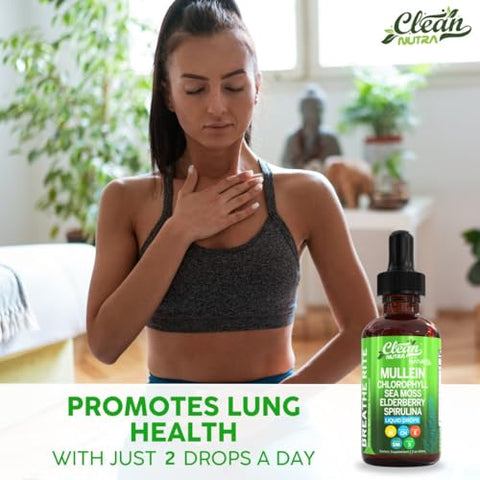 Clean Nutraceuticals - Gotas Líquidas de Mullein Orgânico com Clorofila para Desintoxicação Pulmonar + Irish Sea Moss, Spirulina, Alcaçuz, Cereja Azeda, Lobélia, Cardo-Mariano e Sabugueiro para a Saúde de Homens e Mulheres