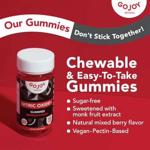 GOJOY NATURALS - Gomas de Óxido Nítrico Vegano Sem Açúcar com Beterraba, L-Citrulina, Espinheiro Branco, Casca de Pinheiro – Suplementos de Óxido Nítrico para Homens