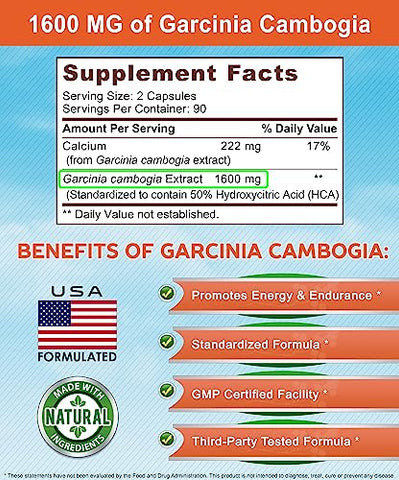 K4 Keto - Garcinia Cambogia 1600 mg (180 Cápsulas) – Extrato Puro Natural – Suplemento em Cápsulas Padronizado como Alternativa a Gotas, Gomas, Líquido e Chá – Garcinia Cambogia 1600 mg – Primeiro a Marca do Produto