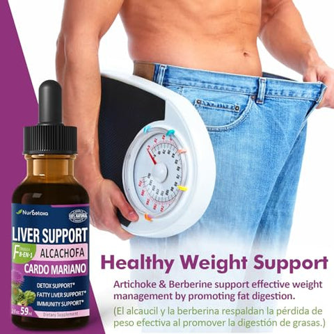 Nurbetoxa - Milk Thistle Liver Support Drops – Alcachofa, Curcuma, Cardo Mariano, Berberina – Higado Graso, Bajar de Peso, Liver Detox