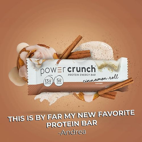 Barras de Wafer de Proteína, Snacks de Alta Proteína com Sabor Delicioso, Canela Roll, 40g (12 Unidades) - Power Crunch