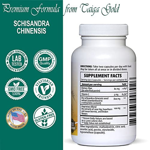 TAIGASEA - Schisandra Chinensis: Extrato Herbal Siberiano Selvagem para Foco Mental, Suporte Cerebral e Reforço Imunológico – 100 Cápsulas Vegetarianas
