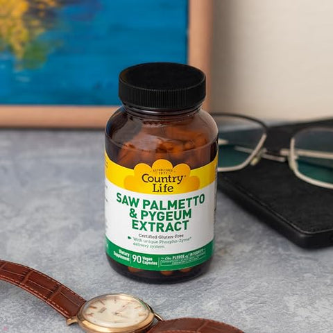 Extrato de Saw Palmetto e Pygeum – 90 Cápsulas Veganas – Marca Country Life - Country Life