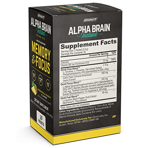 Alpha Brain Instant – Sabor Abacaxi – Suplemento para Memória e Concentração – Suporte Cerebral para Foco e Energia - ONNIT
