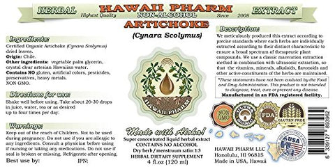 Extrato Líquido de Alcachofra Sem Álcool, Orgânico Cynara scolymus, Glicerito de Folha Seca, Hawaii Pharm – Herbal Natural 2×2 oz (60ml)