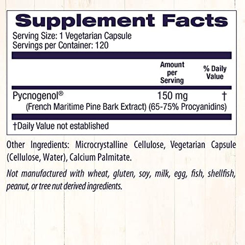 Pycnogenol 150 mg – Extrato Premium de Casca de Pinheiro Marítimo Francês para Saúde Cardíaca e Cuidados com a Pele - Healthy Origins