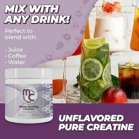 Major Curves - Pó de Creatina para Construção de Glúteos Femininos – Monohidrato Micronizado A Solução Única para Máxima Absorção e Ganho – Sem Sabor Pêssego Perfeito para Modelar Glúteos e Bumbum – The One Solution