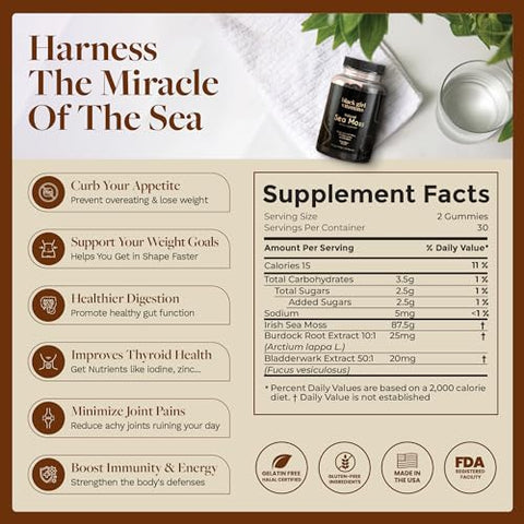 Black Girl Vitamins - Vitaminas para Meninas Negras | Gomas de Algas Marinhas – Sea Moss Irlandês com Bladderwrack | 60 g