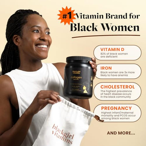 Black Girl Vitamins - Vitaminas para Meninas Negras | Pó de Peptídeos de Colágeno – Colágeno para Pele, Cabelo | Marca: