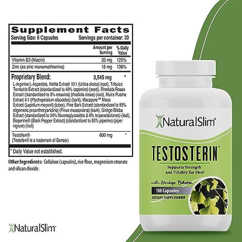 Testosterin – Multivitamínicos Masculinos para Aumento de Testosterona – Suplemento com Vitamina B3, Zinco e Mistura Exclusiva - NaturalSlim