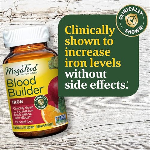Blood Builder – Aumenta os Níveis de Ferro Clinicamente Comprovado sem Efeitos Colaterais – Suplemento de Ferro para Mulheres com Vitamina C, Vitamina B12 e Ácido Fólico – 60 cápsulas - MegaFood