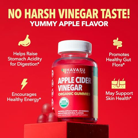 HAVASU NUTRITION - Gomas de Vinagre de Maçã Orgânico | ACV Gummies para Apoiar a Saúde Digestiva e a Flora Intestinal | Sabor Natural de Maçã | 60 Gomas Orgânicas, Veganas e Não-OGM de Vinagre de Maçã