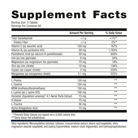 Collagenics – Suporte Nutricional para Tecido Conjuntivo e Colágeno em Comprimidos – 180 Unidades - Metagenics