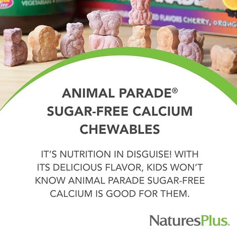 Natures Plus - NaturesPlus Animal Parade Cálcio Infantil Sem Açúcar, Sabor Sundae de Baunilha – 90 Comprimidos Mastigáveis em Formato de Animais – Magnésio para Saúde Óssea – Livre de Glúten – 45 Porções