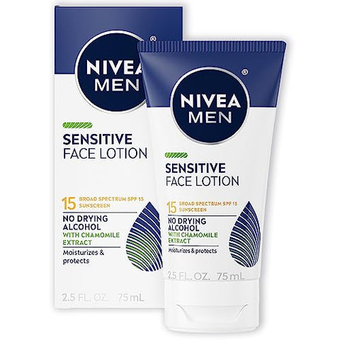 Loção Facial Sensível com FPS 15, Protetor Solar de Amplo Espectro, Kit com 3 Tubos de 75 ml - Nivea Men