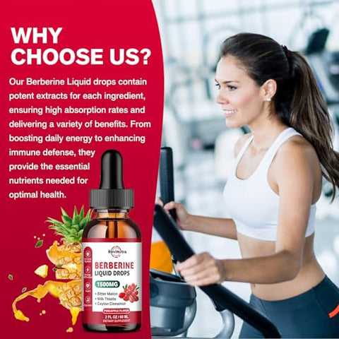 ReviNutra - Berberine HCL Líquido 1500mg com Canela Ceylon, Melão Amargo, Cardo de Leite – Sistema Imunológico e Digestivo – Marca Berberine Drops