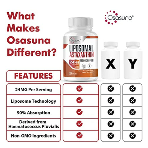 Osasuna - Astaxantina Lipossomal 24 MG, Absorção Máxima, Antioxidante Mais Potente Que VIT C, Não-OGM