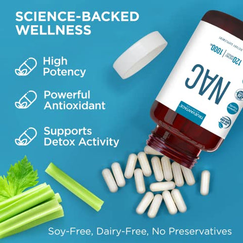 Truevantage Nutrition - Suplemento NAC (N-Acetil Cisteína) – 1000 mg – Suporte Antioxidante – Promove Saúde do Fígado e Desintoxicação – Fortalece Saúde Pulmonar e Imunológica – Cápsulas Vegetais – 120 Unidades – 60 g