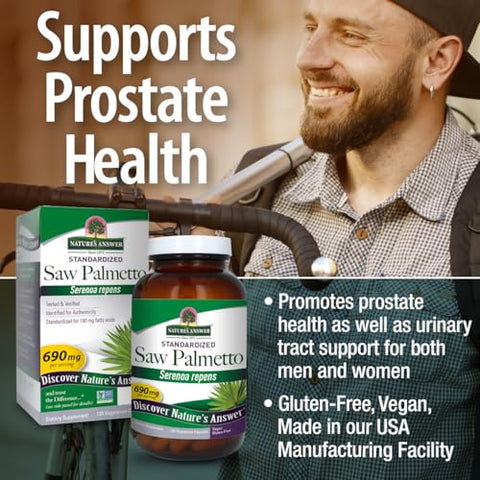 Nature's Answer - Nature’s Answer Saw Palmetto 690 mg 120 Cápsulas | Suporte para Próstata | Suporte Natural para o Trato Urinário | Estimula o Crescimento Capilar | Contagem Individual