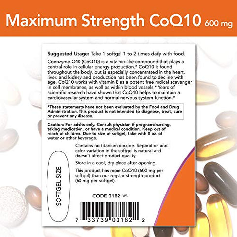 Suplementos, CoQ10 600 mg, Máxima Potência com Vitamina E – Compre Agora! - NOW Foods