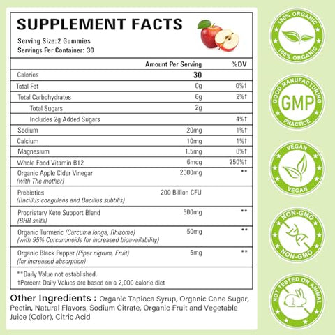 Powerific - Gomas de Vinagre de Maçã, Gomas de ACV Keto com Probióticos – Apple Cider Vinegar Gummies, Keto ACV Gummies com Probióticos
