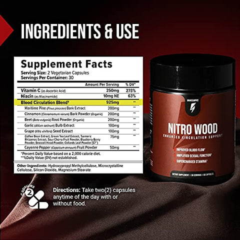 Nitro Wood – Suporte à Saúde do Fluxo Sanguíneo | Suplemento de Óxido Nítrico | Suporte Natural ao Sistema Imunológico | (60 Cápsulas Vegetarianas) - InnoSupps