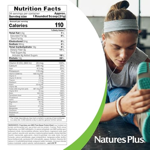 SPIRU-TEIN Shake – Chocolate Peanut Butter – 1.04 kg, Pó de Proteína de Spirulina – Substituto de Refeição à Base de Plantas, Vitaminas - Natures Plus