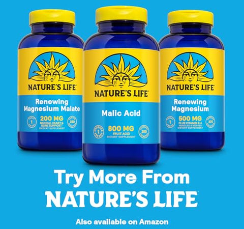 Nature's Life - Nature’s Life Ácido Málico 800 mg – Suporte para Função Muscular Saudável e Energia Celular – Ácido Frutal na Dieta – Garantia de Reembolso de 60 Dias, Verificado em Laboratório – 250 Porções