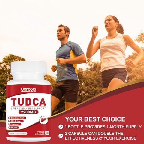 Uarcool - TUDCA 2200MG: Suporte ao Fígado, Desintoxicação e Saúde Digestiva – Ácido Tauroursodeoxicólico com Bile de Boi, Enzimas Digestivas – Não-OGM
