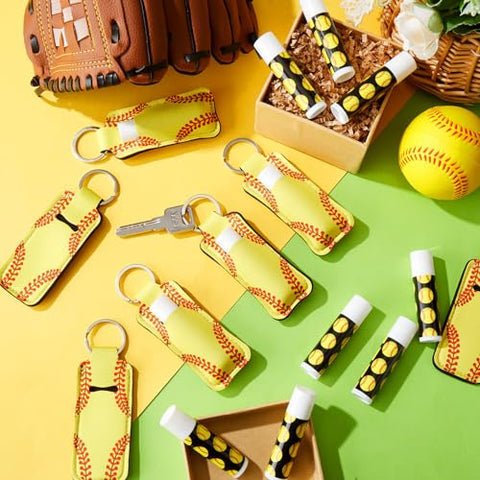 Conjunto de 18 Batons e Porta-Batom Hidratante em Chaveiros – Presente para Equipe de Adolescentes, Meninas e Meninos – Festa Esportiva (Softball) - Swiffen