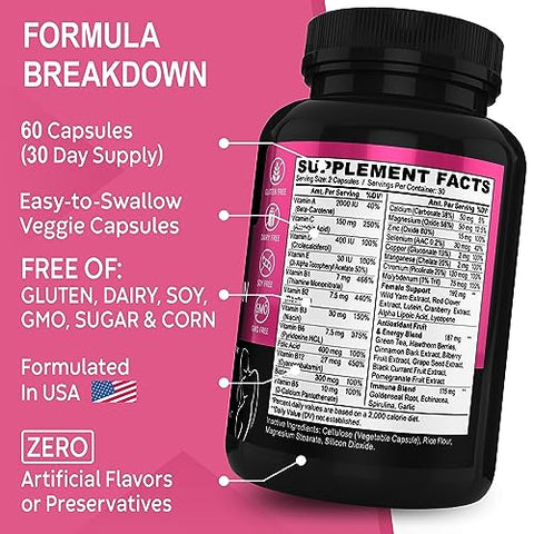 DR. BO - Multivitamínico Feminino Natural – Vitaminas Diárias para Mulheres – Energia e Suplementos de Vitaminas para Mulheres com Magnésio e Zinco – Cápsulas de Suplemento Mineral Multifuncional para Mulheres