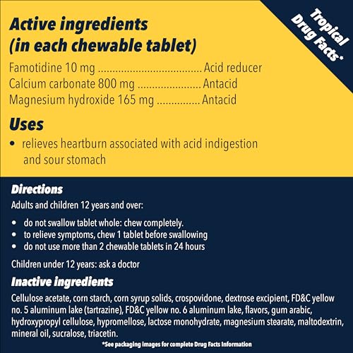 Complete Mastigável Redutor de Ácido e Antiácido, 10 mg Famotidina, 800 mg Carbonato de Cálcio - Pepcid